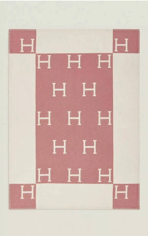 Manta Hermes Lana Merino y Cachemira AVALON Bebé Rosa Blanco Nueva en Caja