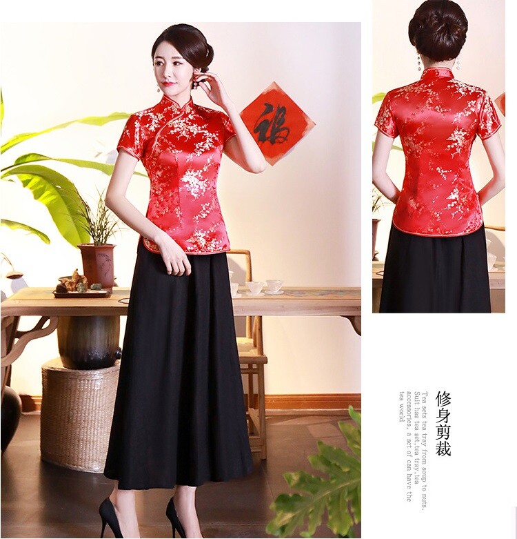 Chinese Traditional Shirt Women Summer Silk Satin Tops Lady