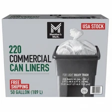 Member's Mark Commercial Can Liners - Clear, 45-50 Gallon, 220 Count Free Shipp