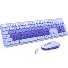 Wireless Keyboard and Mouse Combo, Silent, RGB, Full-Size, Round Keycaps, 2.4...