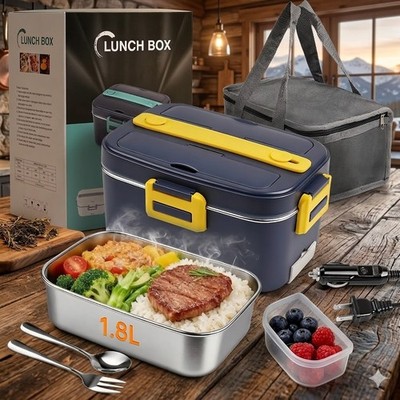 Portable 75W Electric Lunch Box 1.8L Blue - Heated Food Warmer for Office Travel