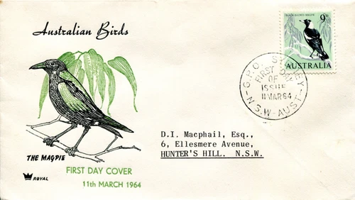 1964 Australian Birds Magpie - Royal FDC