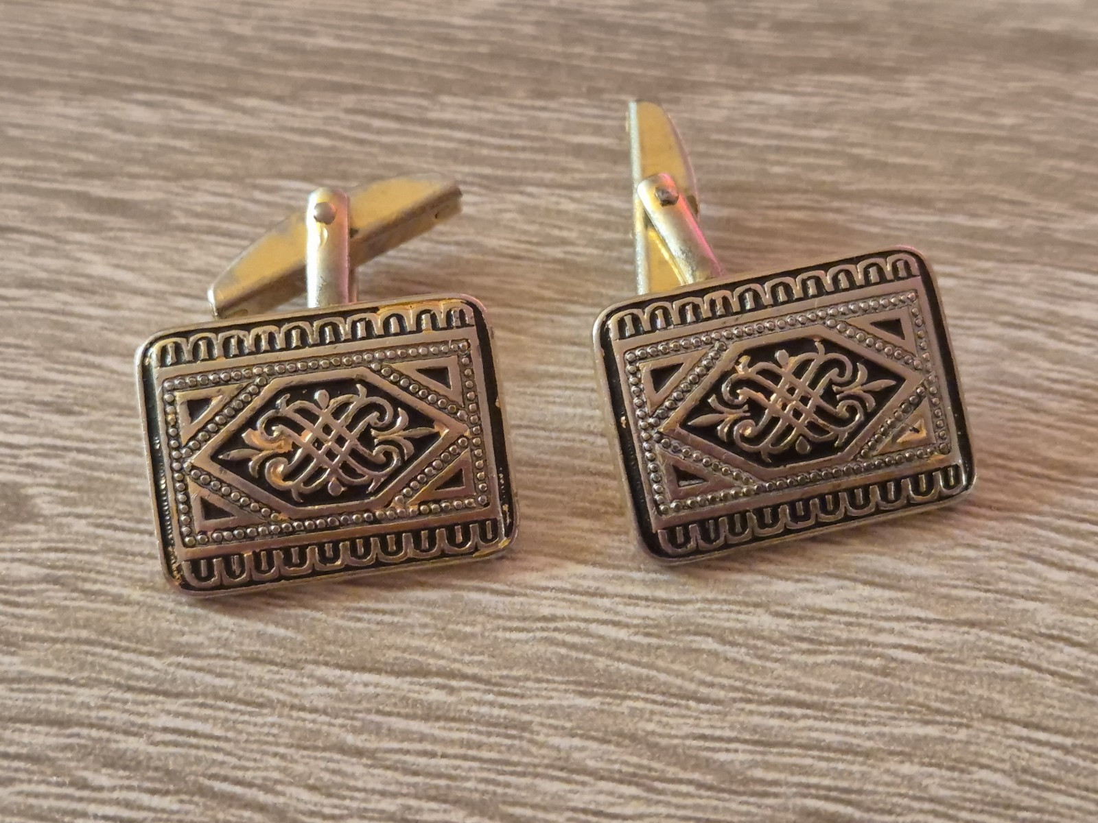 Vintage Damascene Rectangular Cufflinks - image 2