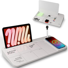Glass Desk Whiteboard with Wireless Charger and Organization Desktop Whiteboard