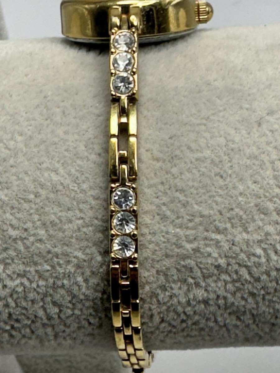 F47282-1/P GOLD TONE Ladies WATCH Rhinestone Thin Band New Battery 22MM 7.5\