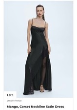 Mango Revenge Dress Black Corset Neckline Satin Dress Size Medium NWT