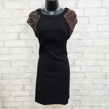 TRINA TURK Black Beaded Embellished Cap Sleeve Sheath Dress Size 4