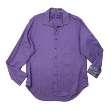 Robert Graham Shirt Mens XL Lavender Cotton Paisley Jacquard Classic Flip Cuff