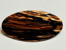 Vintage Marbled Copper Black Tiger eye Large Oval Bar Barrette Hair Clip France