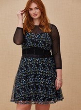 Torrid Special Occasions Black Mesh & Blue Embroidered Skater Dress Plus Size 28