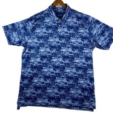 Peter Millar Summer Comfort Men's XXL Blue Golf Polo Shirt All Over Print