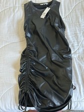 BB Dakota Womens Dress Size Large Black Ruched Faux Leather Party