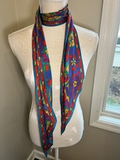 Vintage Geometric Silk Scarf Red Navy Blue Cream Mid-Century Modern Grid Print