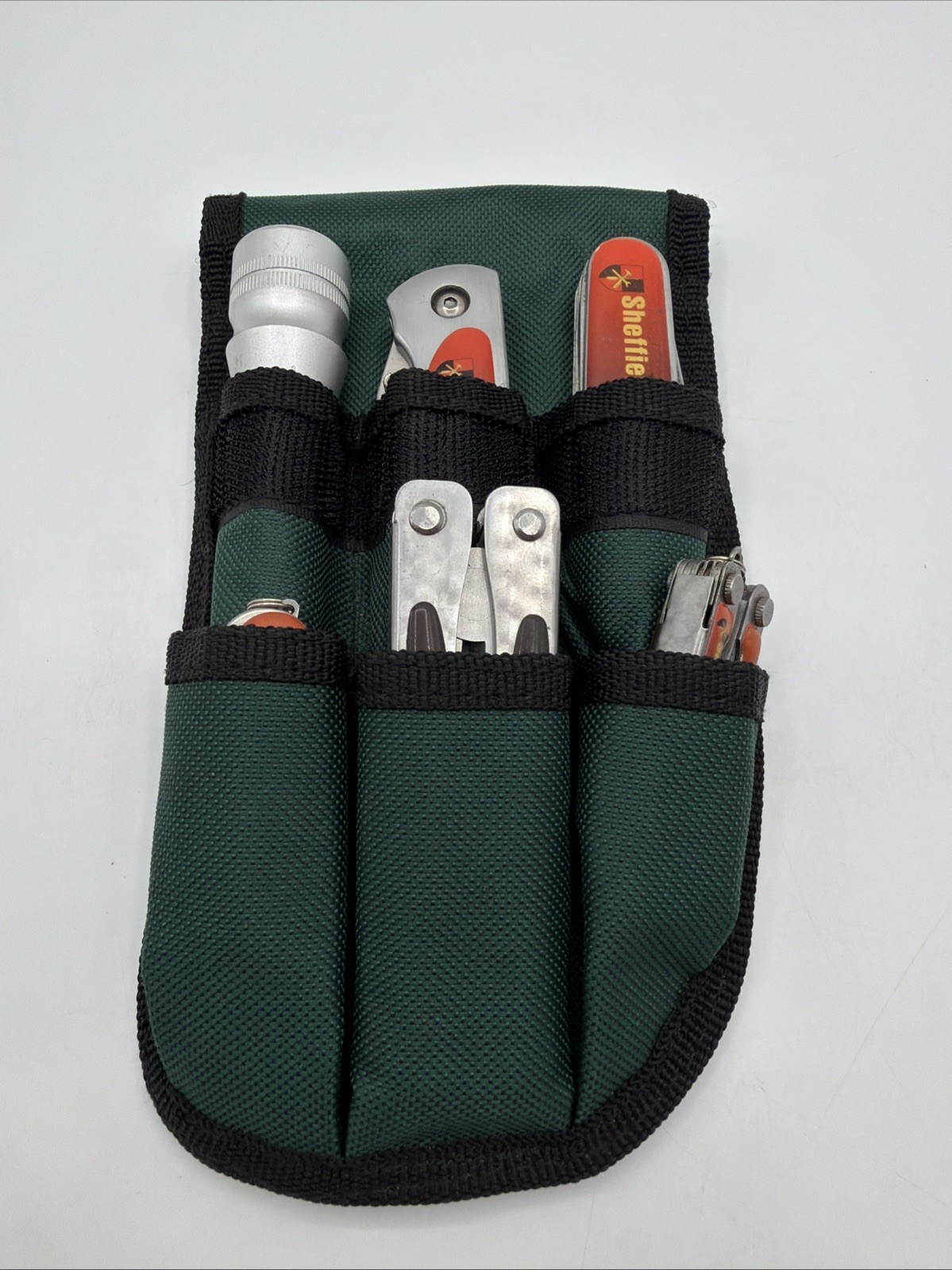 Sheffield Brand Utility Tool Belt Pouch 6 Piece Set W/ Knife Flashlight