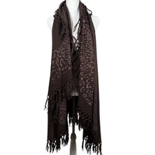 Raj Womens Brown Animal Print Fringe Cardigan One Size Western Oversized