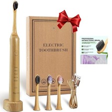 Sonic Bamboo Electric Toothbrush for Adult Rechargeable 4 Head Brush Repalcement