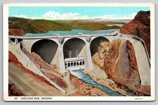 Postcard Coolidge Dam Arizona USA San Carlos Dam Power Plant Arches