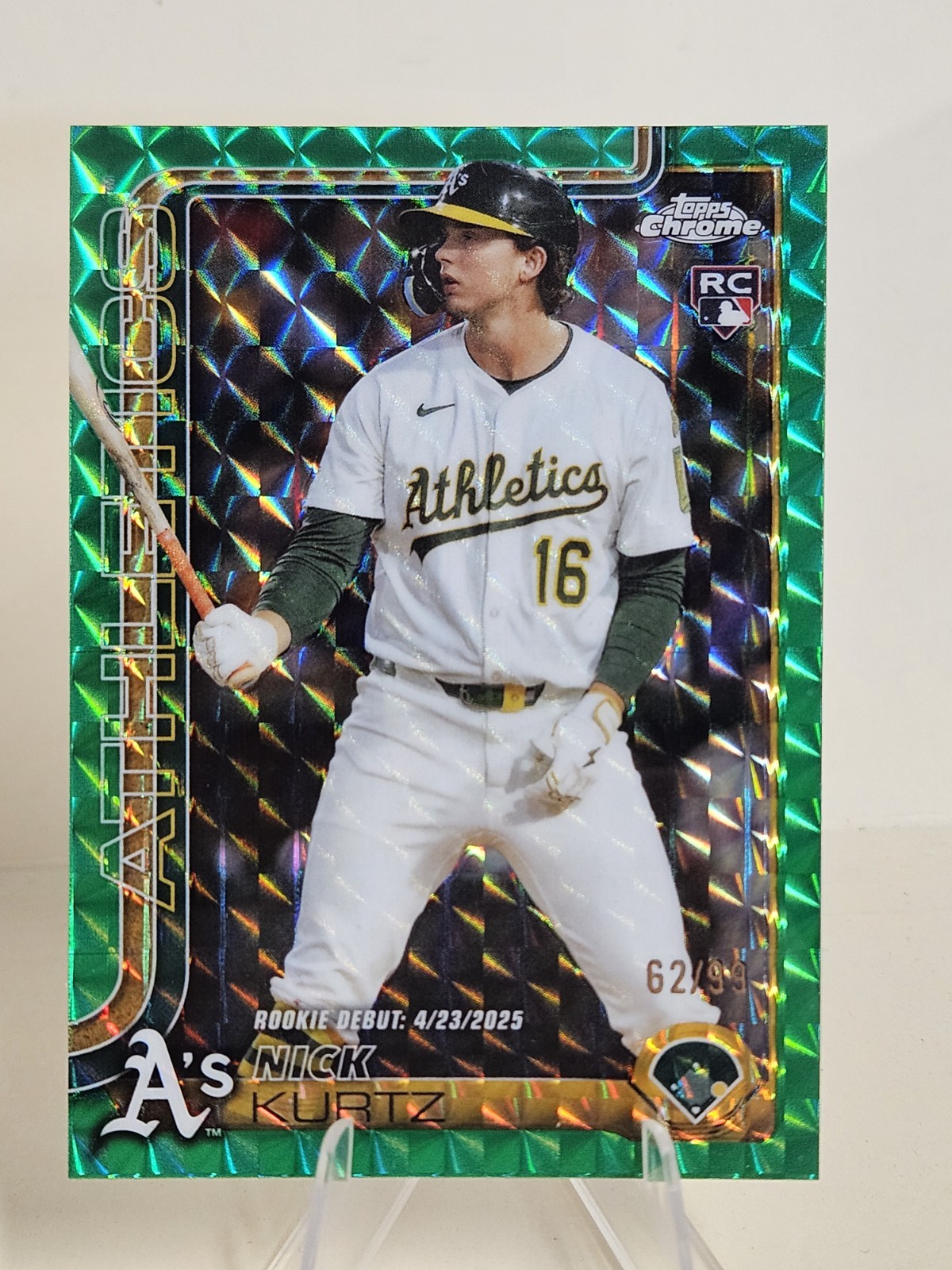 2025 Topps Chrome Update NICK KURTZ Rookie Debut Green Geometric #d 62 / 99 A's