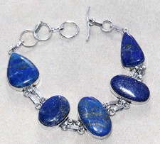 Pretty Lapis Lazuli 925 Silver Plated Bracelet 8.5