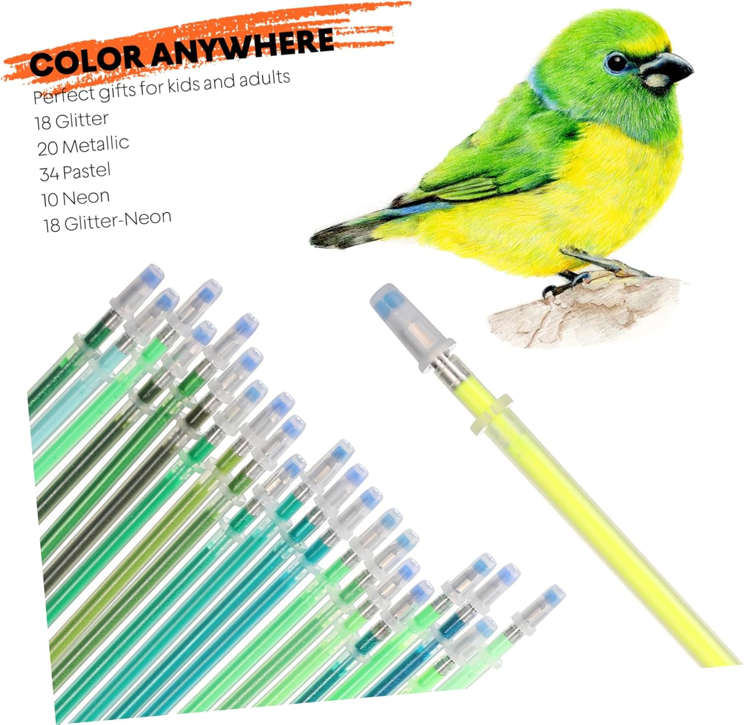 100 Pcs Glitter and Metallic Gel Pen Refills, 0.8Mm Colorful Gel Pen Set Glitter