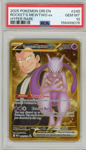 PSA 10 - Team Rocket's Mewtwo EX 240/182 Destined Rivals Hyper Rare Gold holo