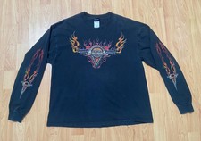 Vtg Harley Davidson Shirt Mens XL Flame Sleeve Outlaw Crossed Pistols USA Made