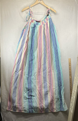 Women's Soft Cotton Pastel Rainbow Colorful Striped Beach Maxi Dress 18/20 Long