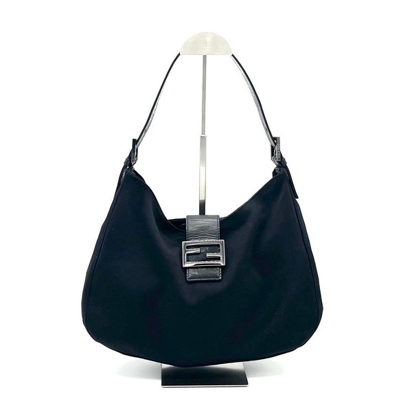 FENDI Mamma Baguette Jersey, Leather Black Shoulder Bag Dust Bag Vintage Auth