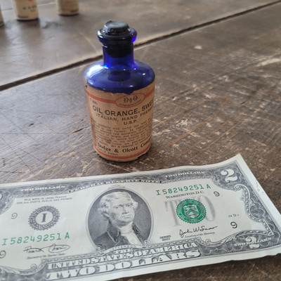Antique COBALT BLUE Medicine Bottle Oil Orange Sweet Dodge & Olcott Apothecary