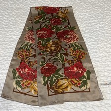 VTG Liz Claiborne 100 Silk Rectangular Scarf Wrap Floral Vibrant Boho Japan