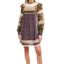 NWOT Farm Rio Cottagecore Floral Lace Trim Mixed Liberty Mini Dress Size Medium