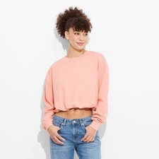 Wild Fable Peach Orange Fleece Bubble Bottom Hem Crop Sweatshirt -- Size XS 0-2