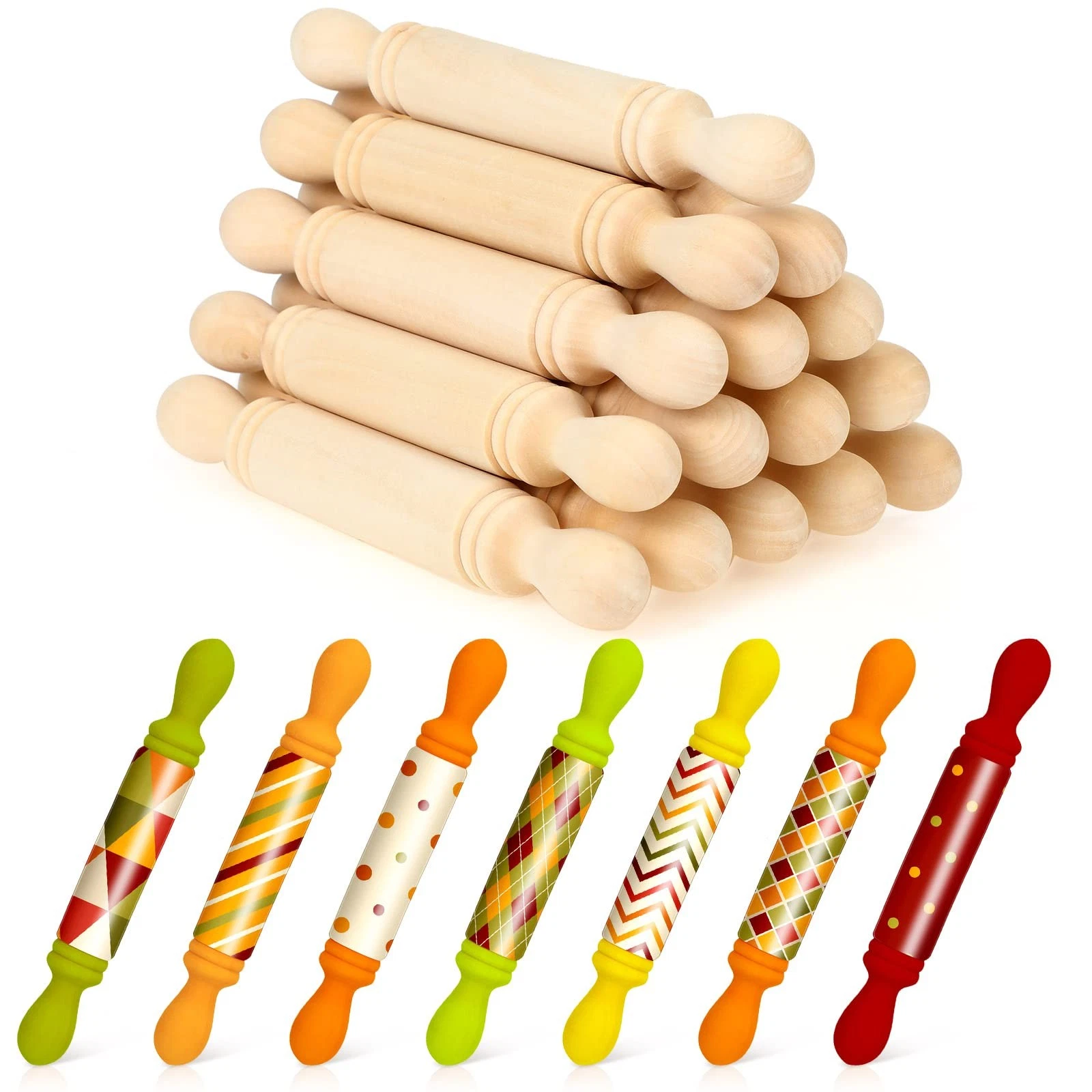 20 PCS Mini Rolling Pin Crafts 5.5 Inch Wooden Dough Roller Kids Kitchen