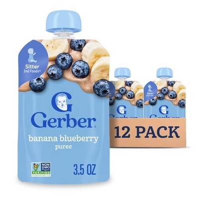 Gerber Stage 2 Baby Food, Banana Blueberry Puree, 12-Pack