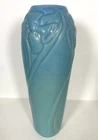Van Briggle Art Pottery Colorado Springs 9.5” Ming Blue Daffodil Vase Signed