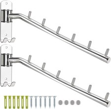 2Pack Wall Mounted Folding Clothes Hanger Rack Stainless Steel Clothes Hooks wit