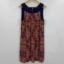 Jessica Howard Shift Dress Womens 18 Blue Orange Paisley Crochet Neck Sleeveless