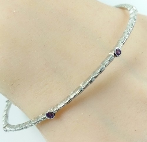 Ariva Sterling Silver Purple Amethyst 2mm Basketweave Stackable Bangle Bracelet