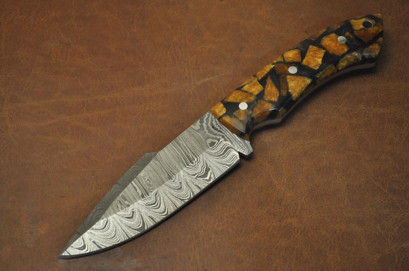 Custom Handmade Damascus knife With Awesome Resin Handle With Sheath 122