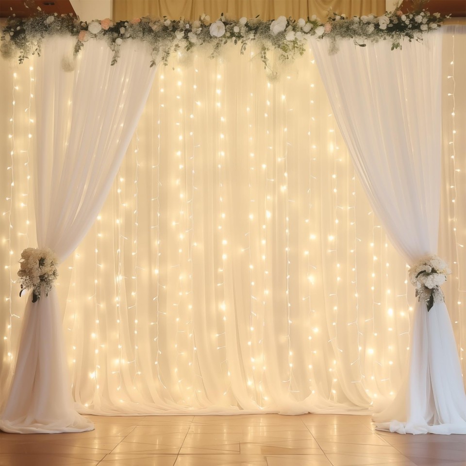 New 10ft x White Chiffon Backdrop Curtain with Lights String for ...