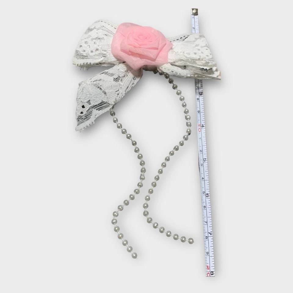 De Colección Cinta de Encaje Lazos para el Cabello Conjunto de 3 Clips Florales Nupciales Cottagecore Rosa Marfil Foto 4 de 4