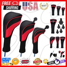 Black Golf Club Head Cover for Driver Fairway 3 Pcs Woods Headcovers, Golf Ac...
