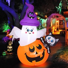 5 FT Halloween Inflatables Pumpkin Ghost Cat Outdoor Decorations Blow up Yard wi