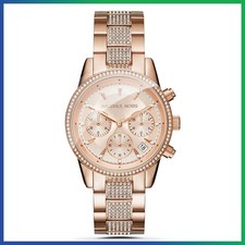 MICHAEL KORS MK6485 Rirtz Rose Gold Two Tone Strap Chronograph Womens Watch 37mm