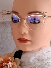 112-NEW! ANTI BLUE LIGHT CAT eye EYEWEAR in transparent clear w/ Gold accents