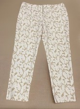 Liz Claiborne Mom Core Emma Dress Pants Leaf Print Pockets Cropped Tan Sz 12