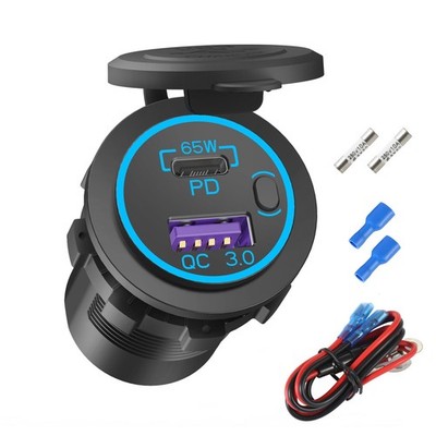 12V USB C Car Charger 65W PD3.0 & 18W Quick Charge | Waterproof Socket with