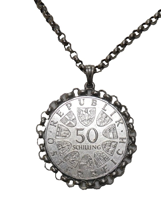 Trachtenkette Kette Österreich 50 Schilling  SILBER Münze 1971: ING JULIUS RAAB