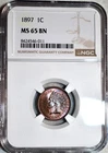 NGC MS-65 BN 1897 Indian Head Cent, Beautifully Toned, Radiant Gem!