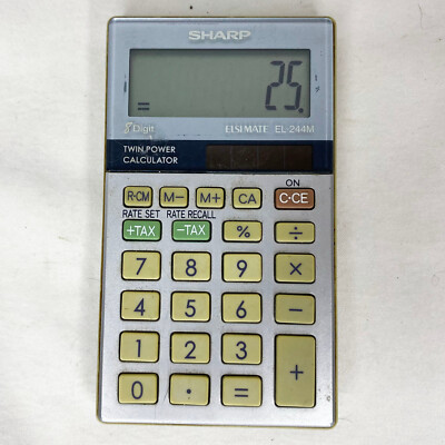 Vintage Sharp Elsi Mate EL-244M Twin Power Solar Calculator Tax 8 Digit LCD